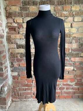 BCBG ribbed raw edge long sleeve LBD
